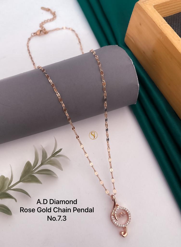 5 AD Diamond Designer Rose Gold Chain Pendant Wholesalers In Delhi
